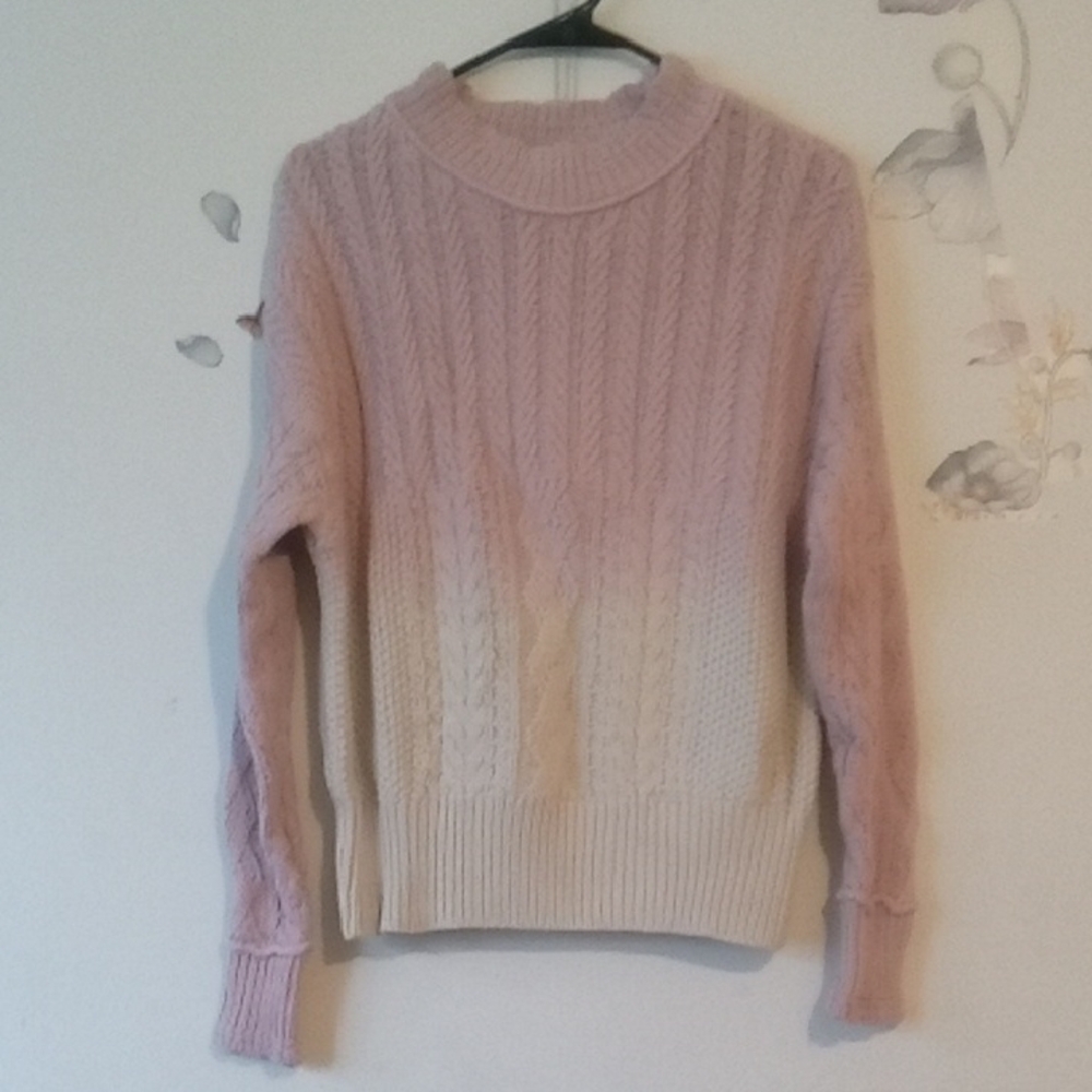 Anthropologie Pink and Cream Cable Knit Sweater M